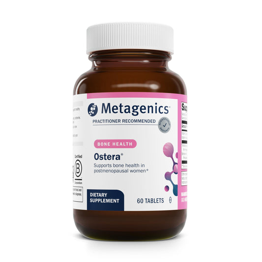 Metagenics Ostera bottle front showing bone support formula.