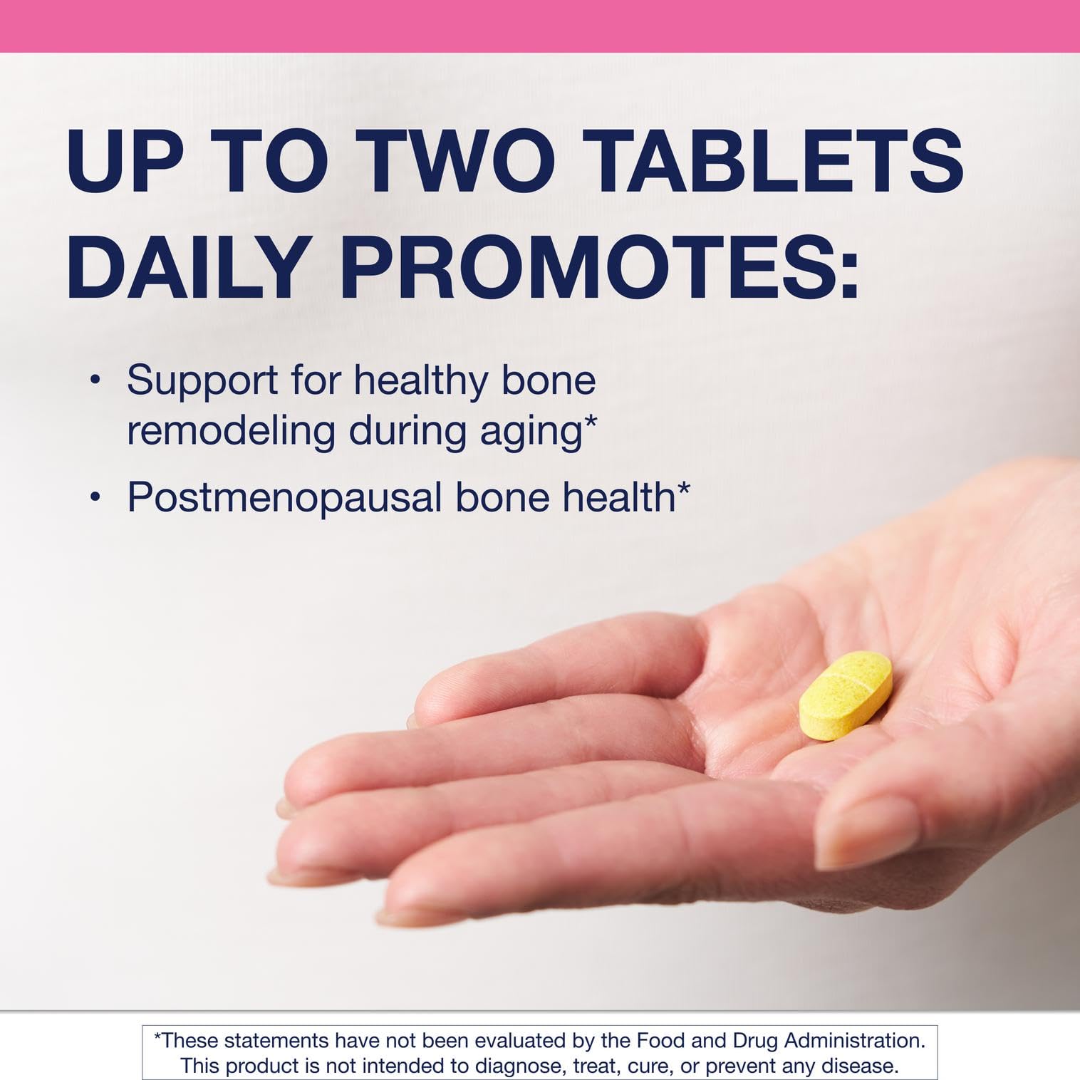 Metagenics Ostera tablets close-up highlighting daily dosage.