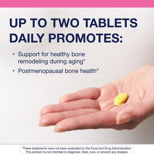Metagenics Ostera tablets close-up highlighting daily dosage.