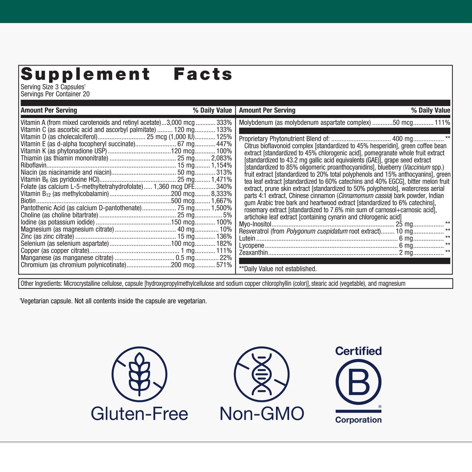 Close-up of Metagenics PhytoMulti capsules for daily use