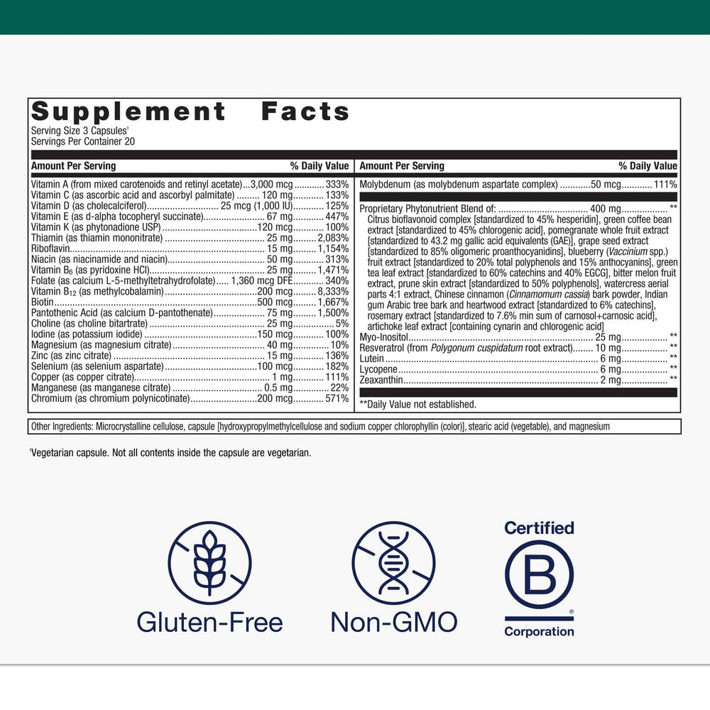 Close-up of Metagenics PhytoMulti capsules for daily use