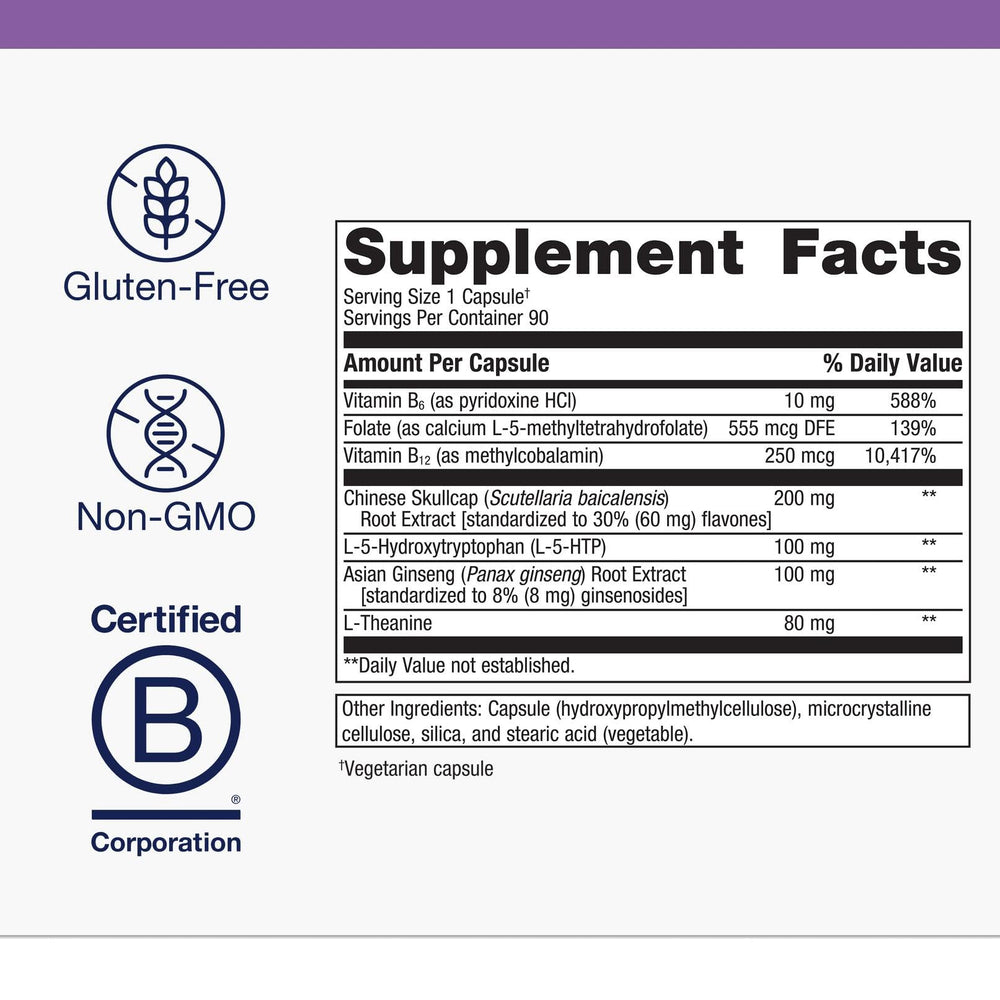 SeroSyn capsules with ginseng and skullcap extracts for stress balance.