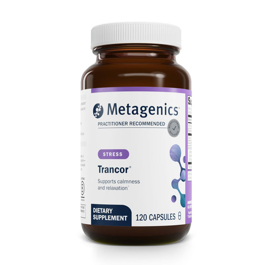 Metagenics Trancor bottle with capsules for calm focus.
