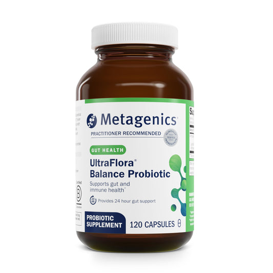 Metagenics UltraFlora Balance probiotic bottle for easy daily gut support