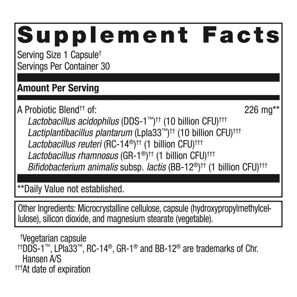 Metagenics UltraFlora Complete capsules on display imply easy daily use.