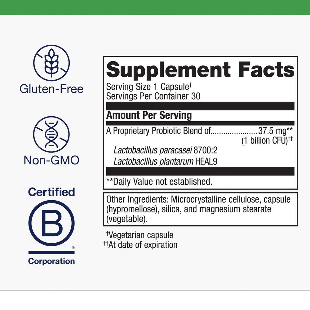 Metagenics UltraFlora Immune Booster ingredients panel highlighting vegetarian formula