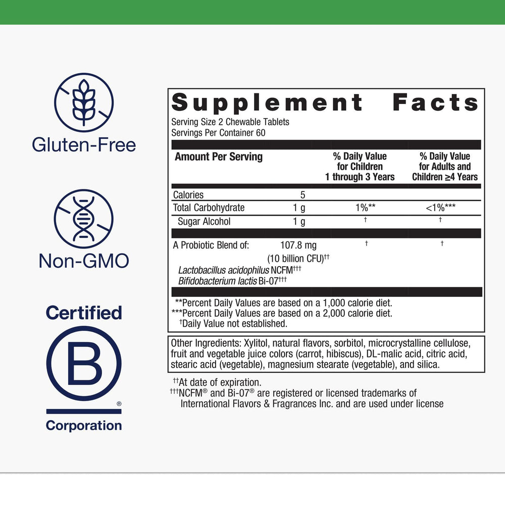 Ingredients label showing vegetarian, non-GMO, gluten-free formulation