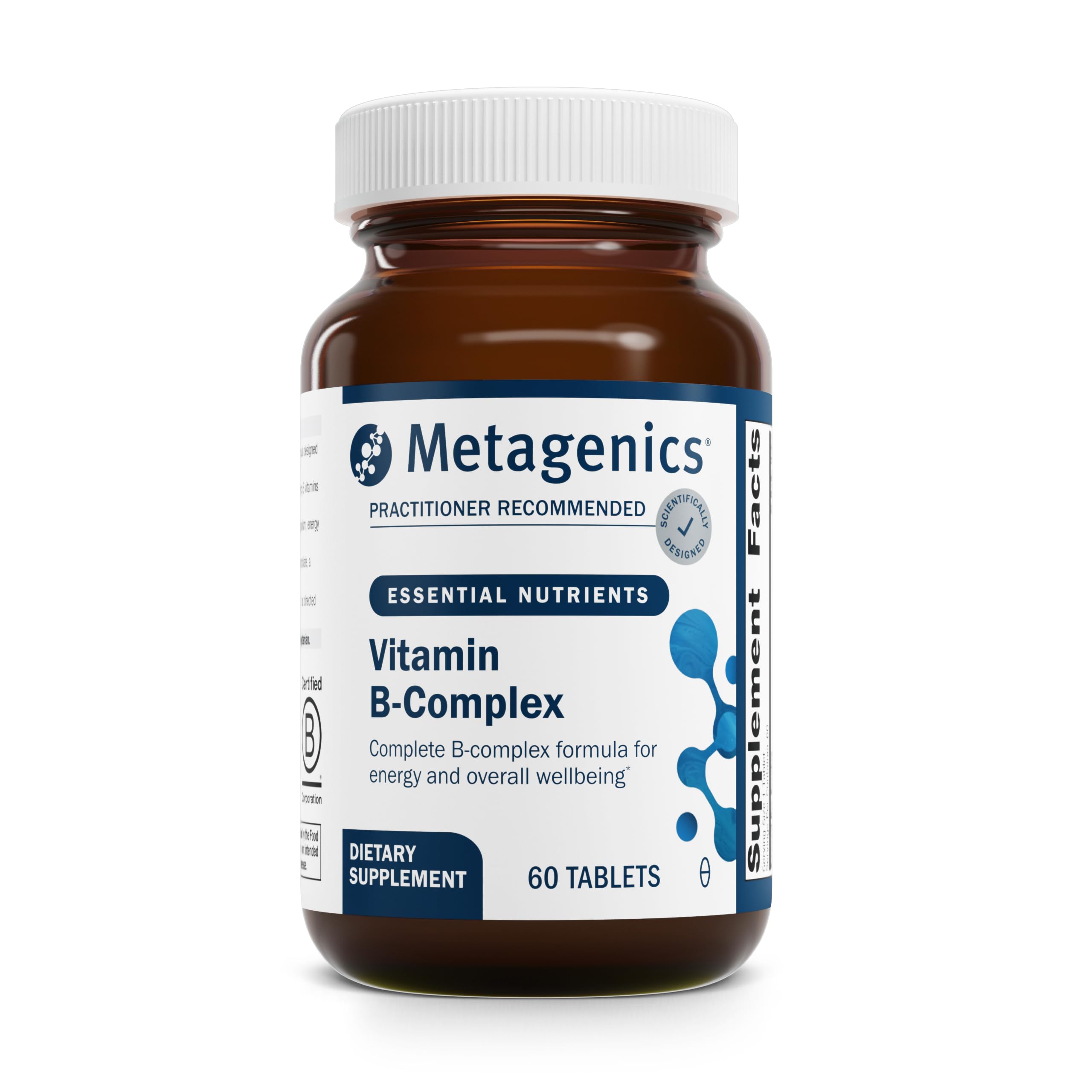 Metagenics Vitamin B-Complex active B6 and B12 tablets support daily energy and mood.