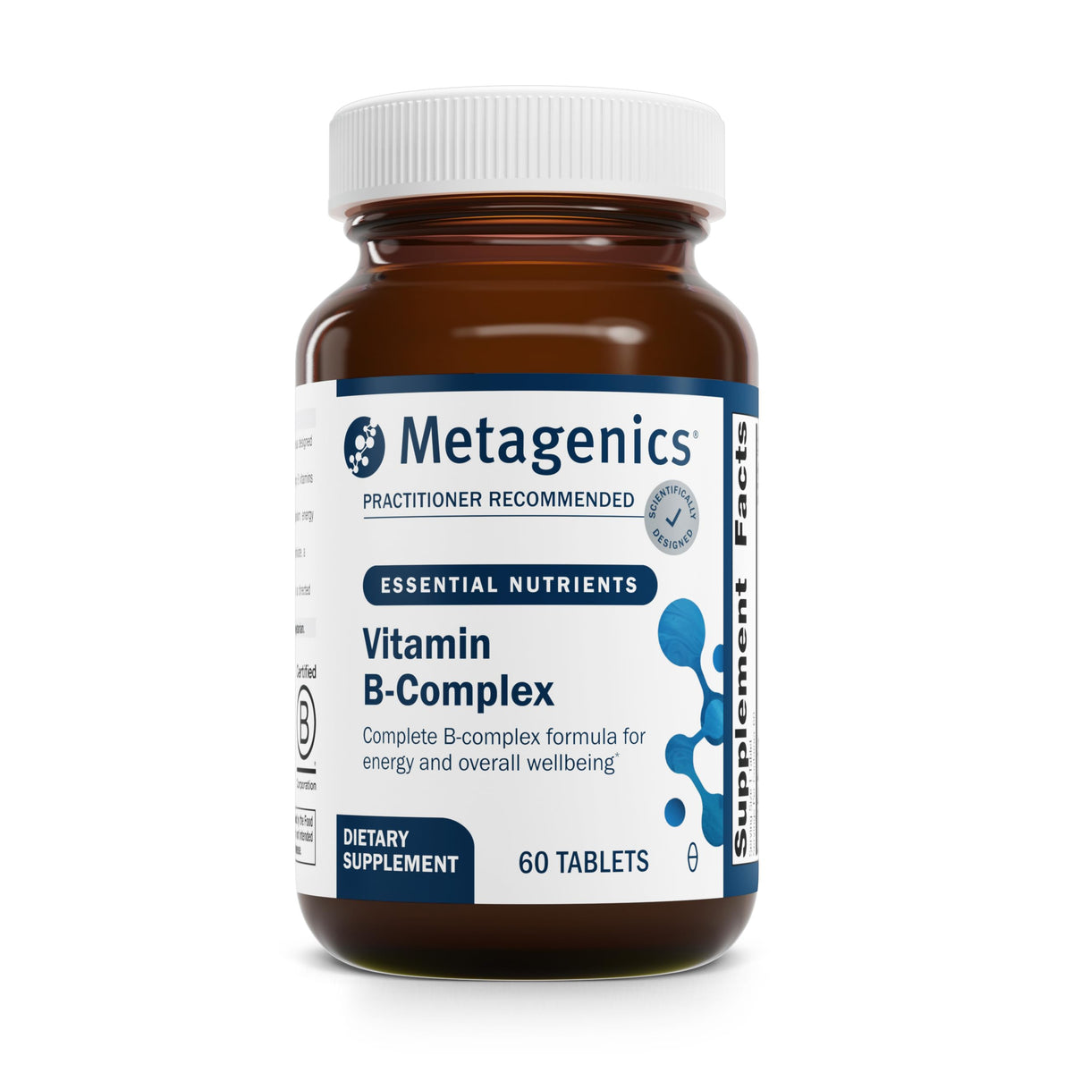Metagenics Vitamin B-Complex active B6 and B12 tablets support daily energy and mood.