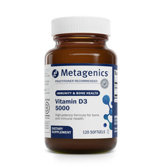 Metagenics Vitamin D3 5000 IU softgels bottle for immune support