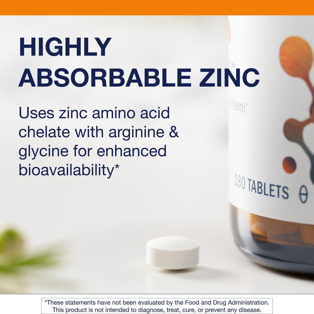 Front view of Metagenics Zinc A.G. label showing product name and chelate details