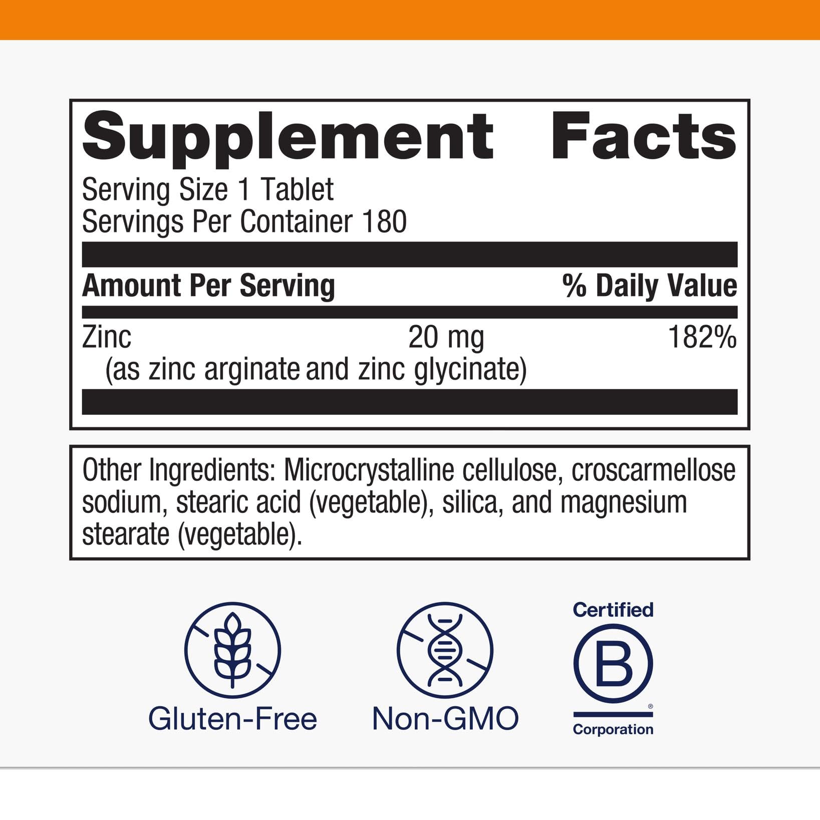 Metagenics Zinc A.G. label front indicating non-GMO and gluten-free claims