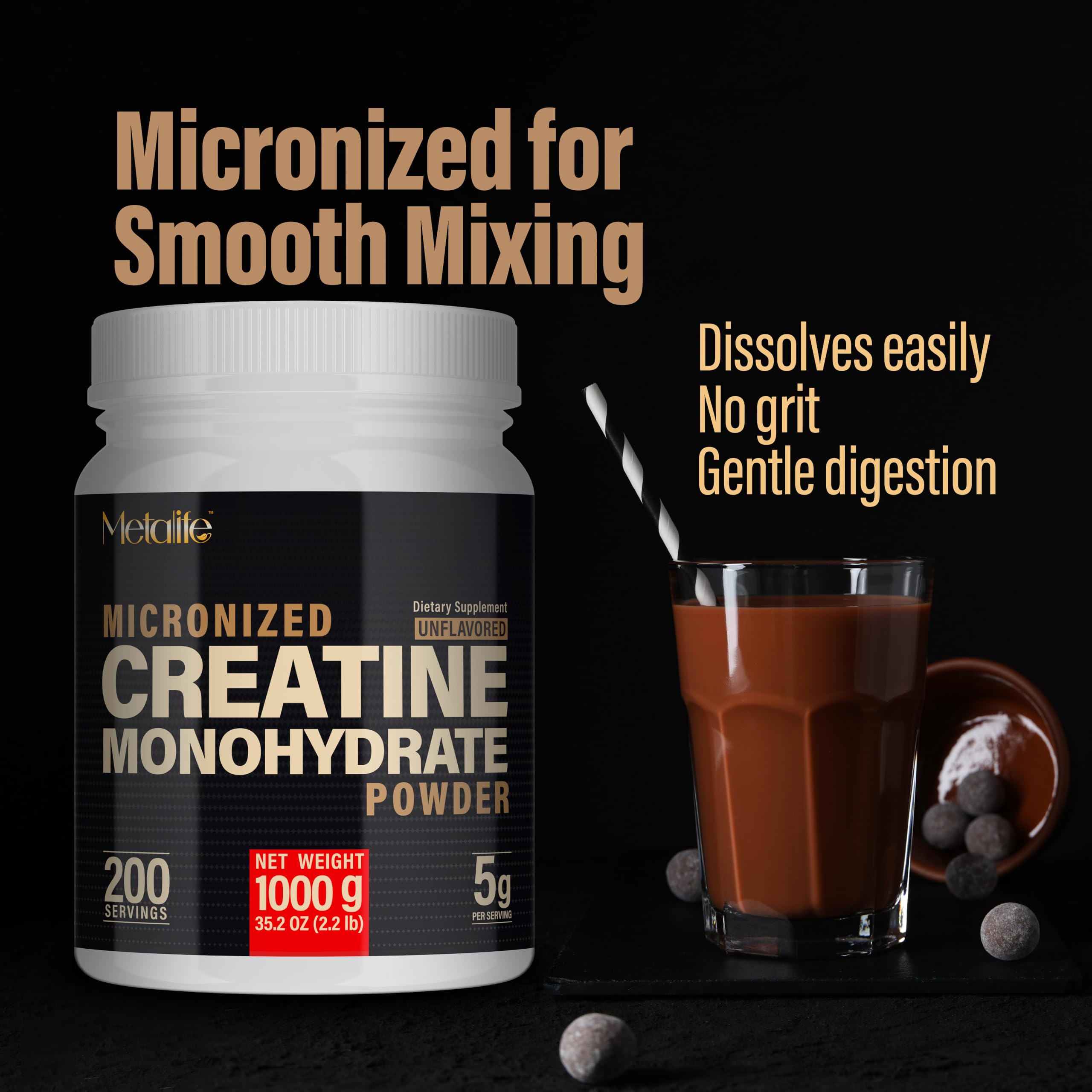 METALIFE creatine monohydrate 1000 g jar with clean label design