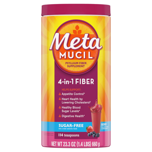 Metamucil berry flavored powder bottle for daily fiber support