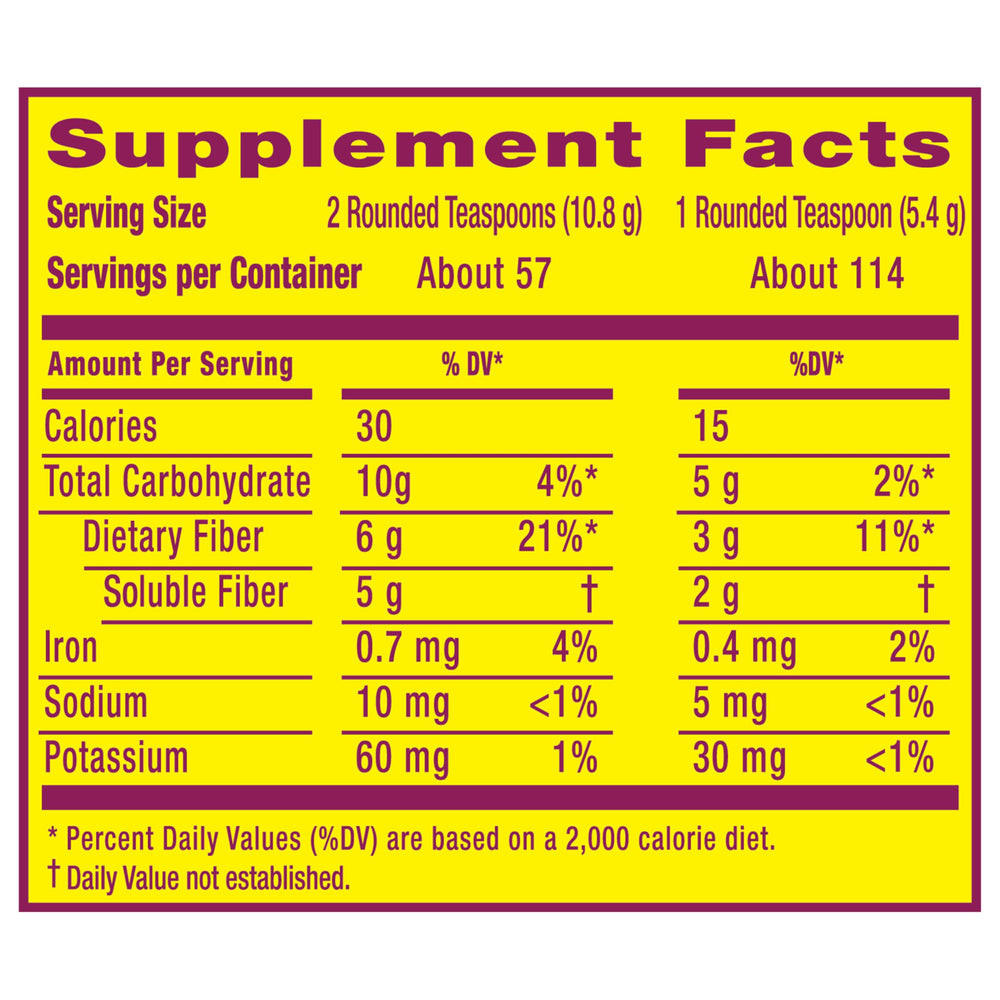 Metamucil bottle front view reinforces brand trust and powder versatility.