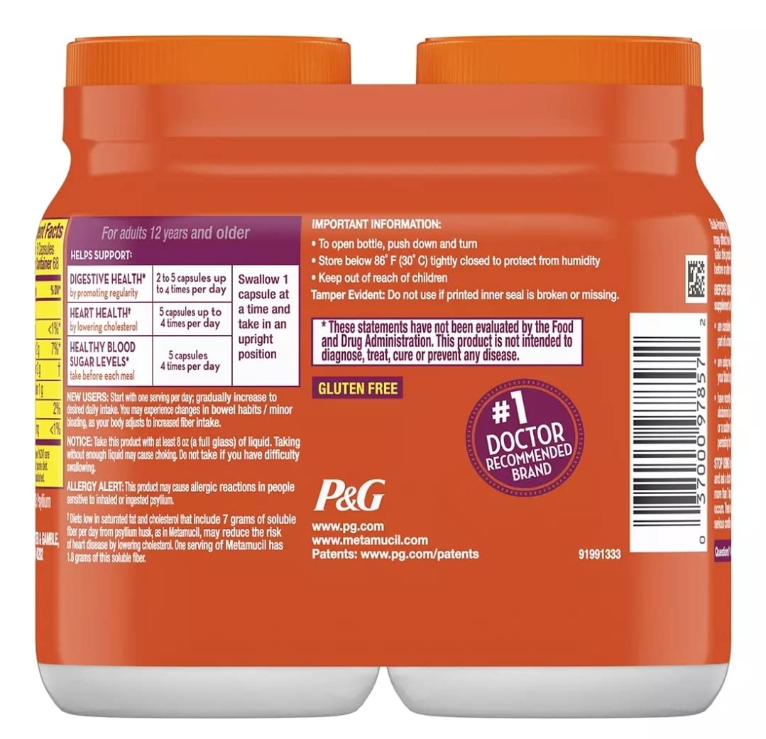 Metamucil capsules close-up highlighting plant-based psyllium for digestive comfort