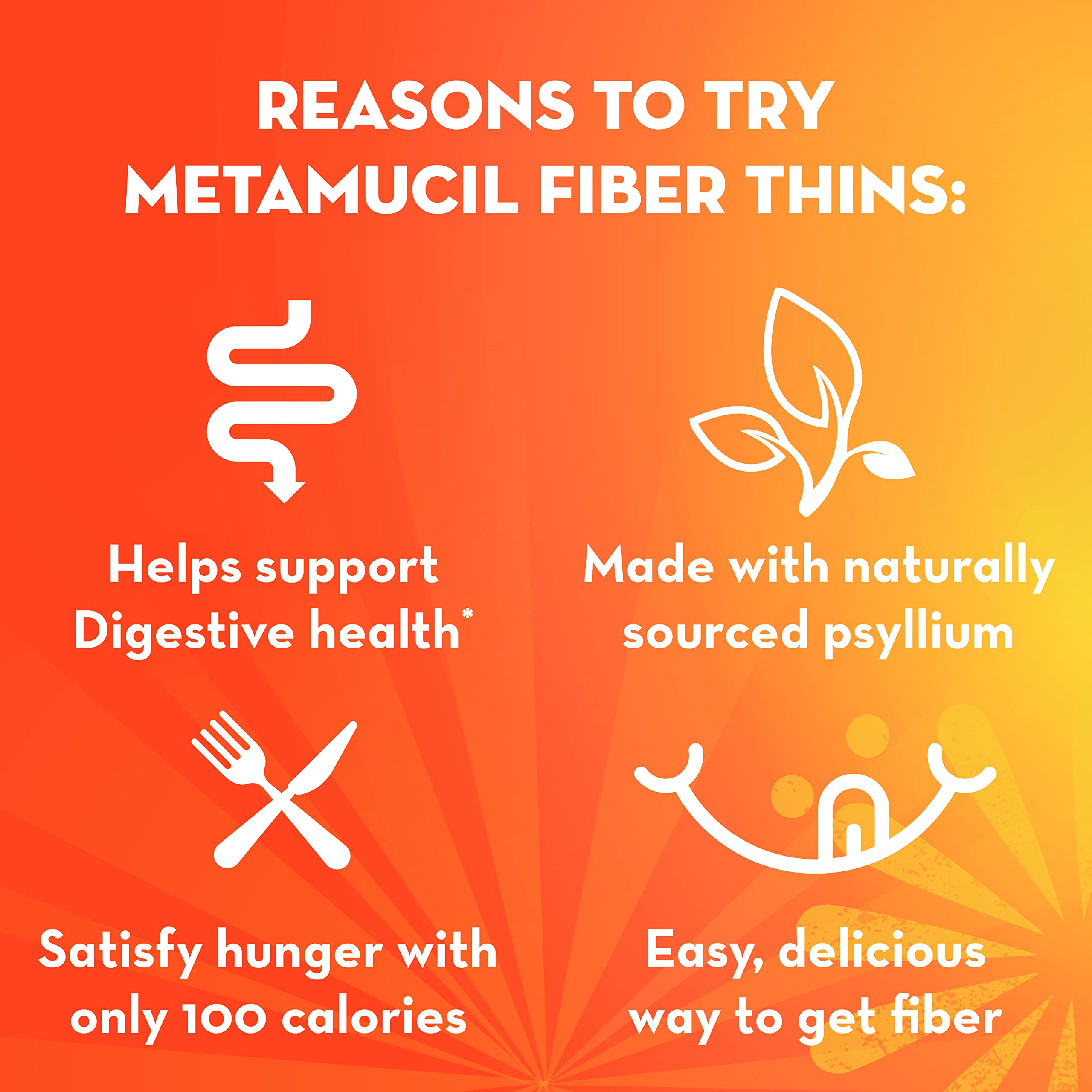 Metamucil Chocolate Fiber Thins nutrition panel showing 5 g fiber per serving