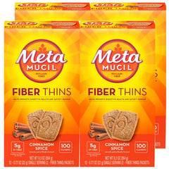 Metamucil Cinnamon Spice Fiber Thins bottle pour for on-the-go fiber support.