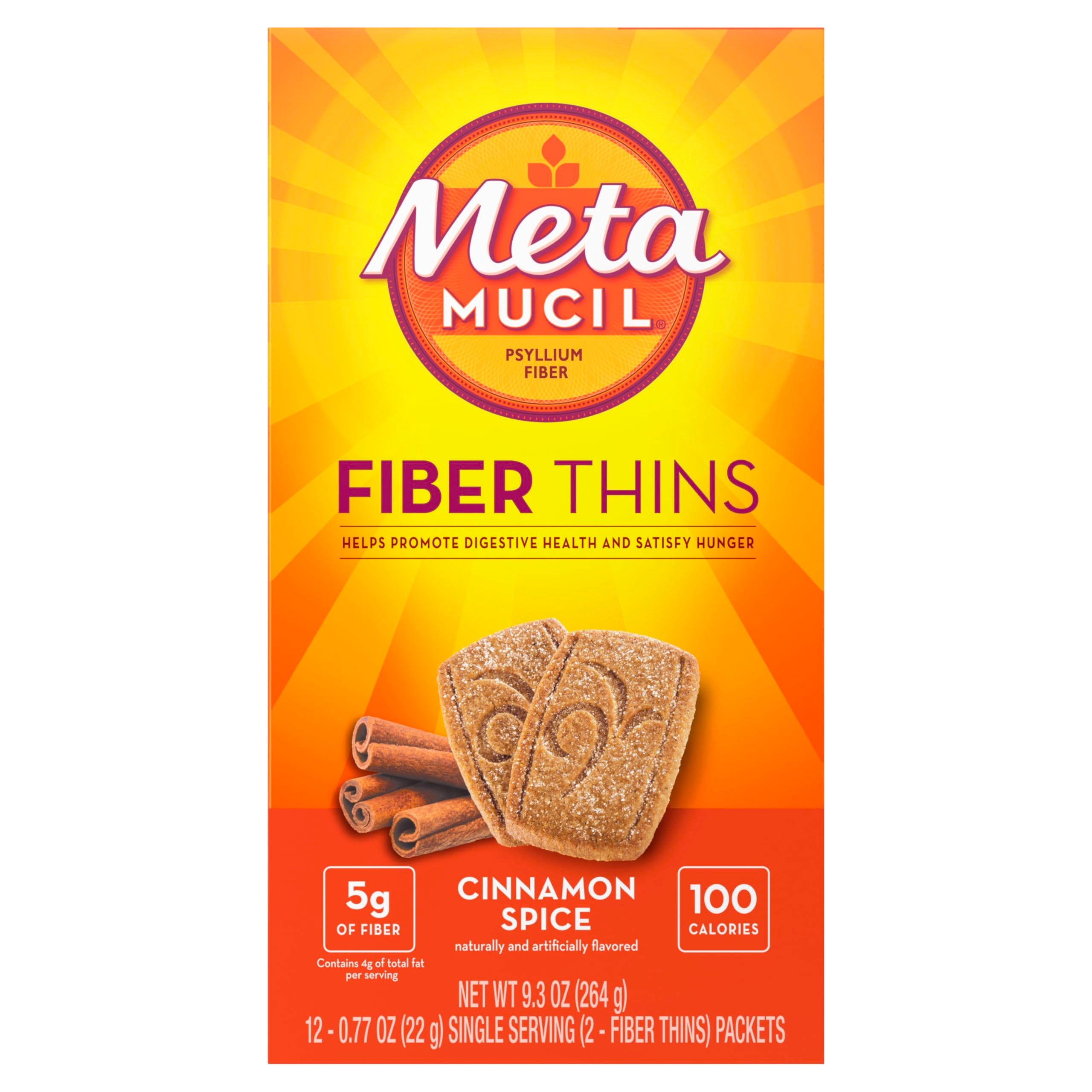 Metamucil Cinnamon Spice Fiber Thins digestive support snack choice.