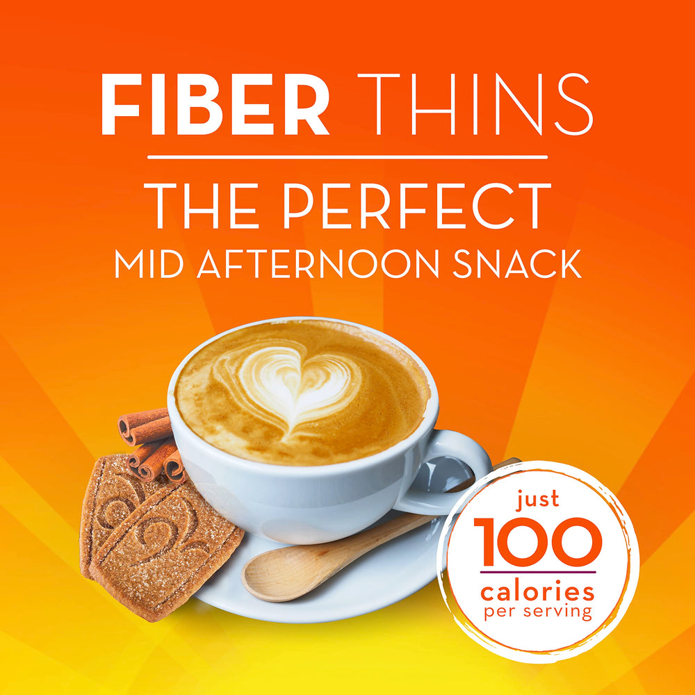 Metamucil Cinnamon Spice Fiber Thins closeup highlights 5g fiber per serving.