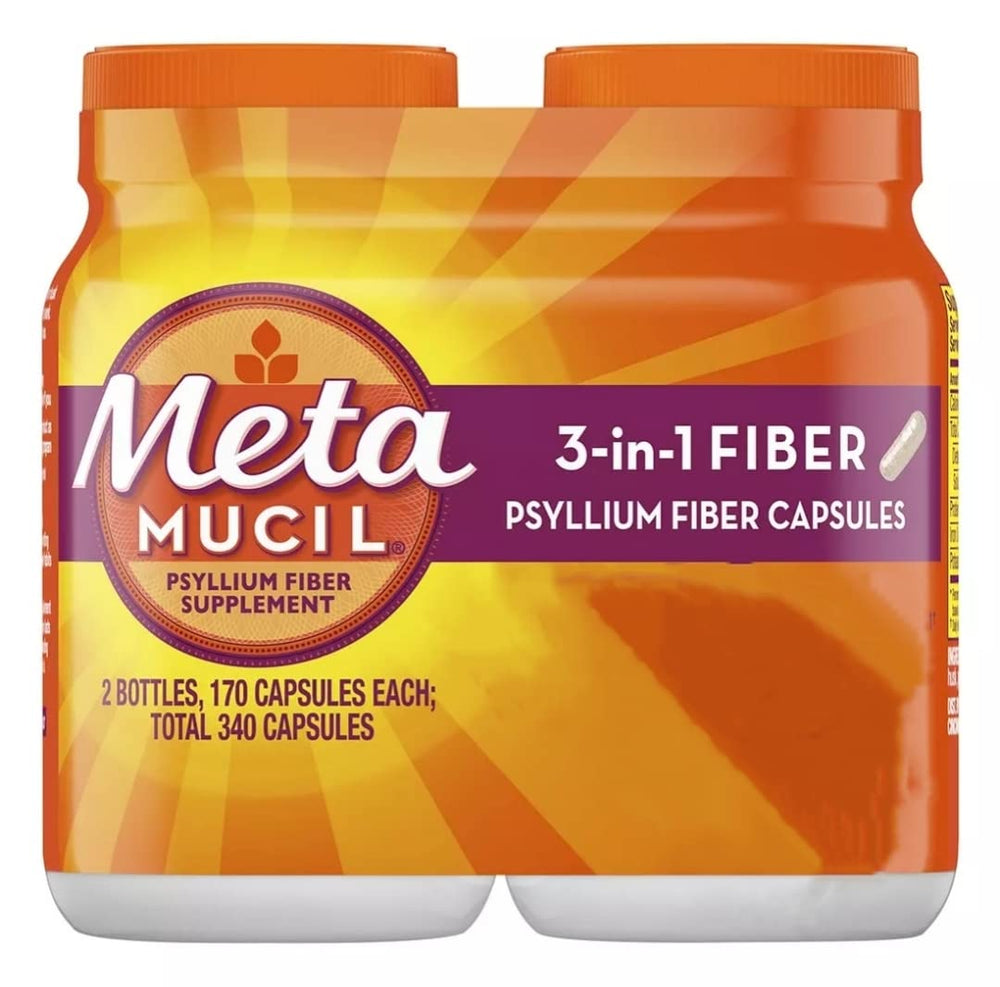 Metamucil fiber capsules 340-count bottle front for regularity support using psyllium