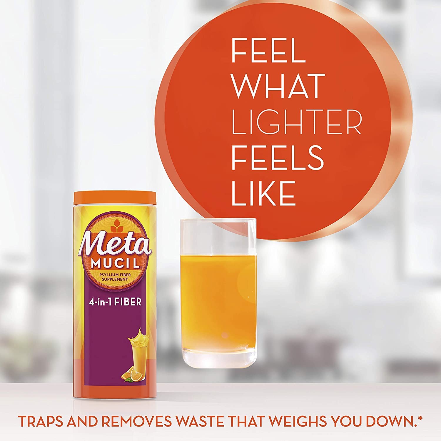 Metamucil mixing with water demonstrates easy preparation.