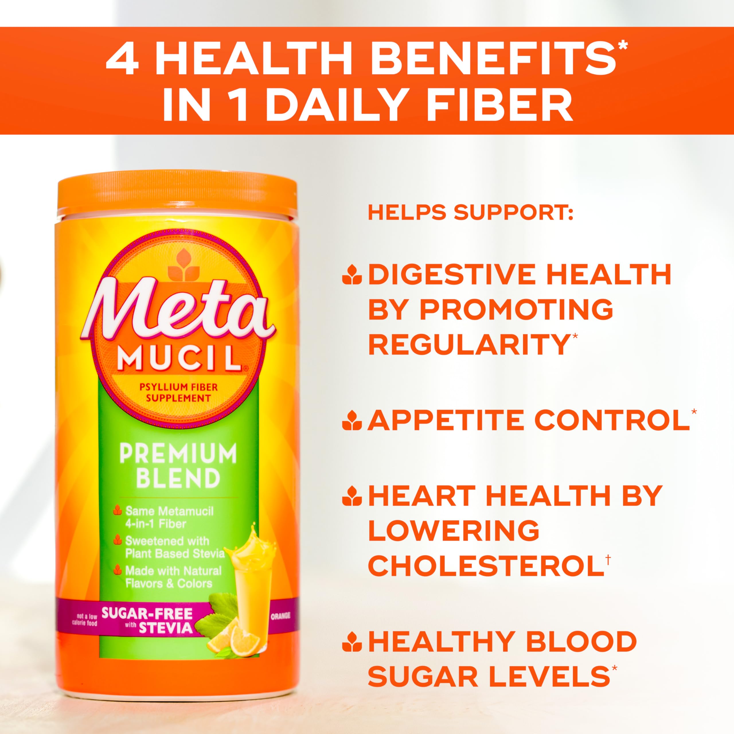 Metamucil Premium Blend psyllium husk powder ready to mix for fiber intake