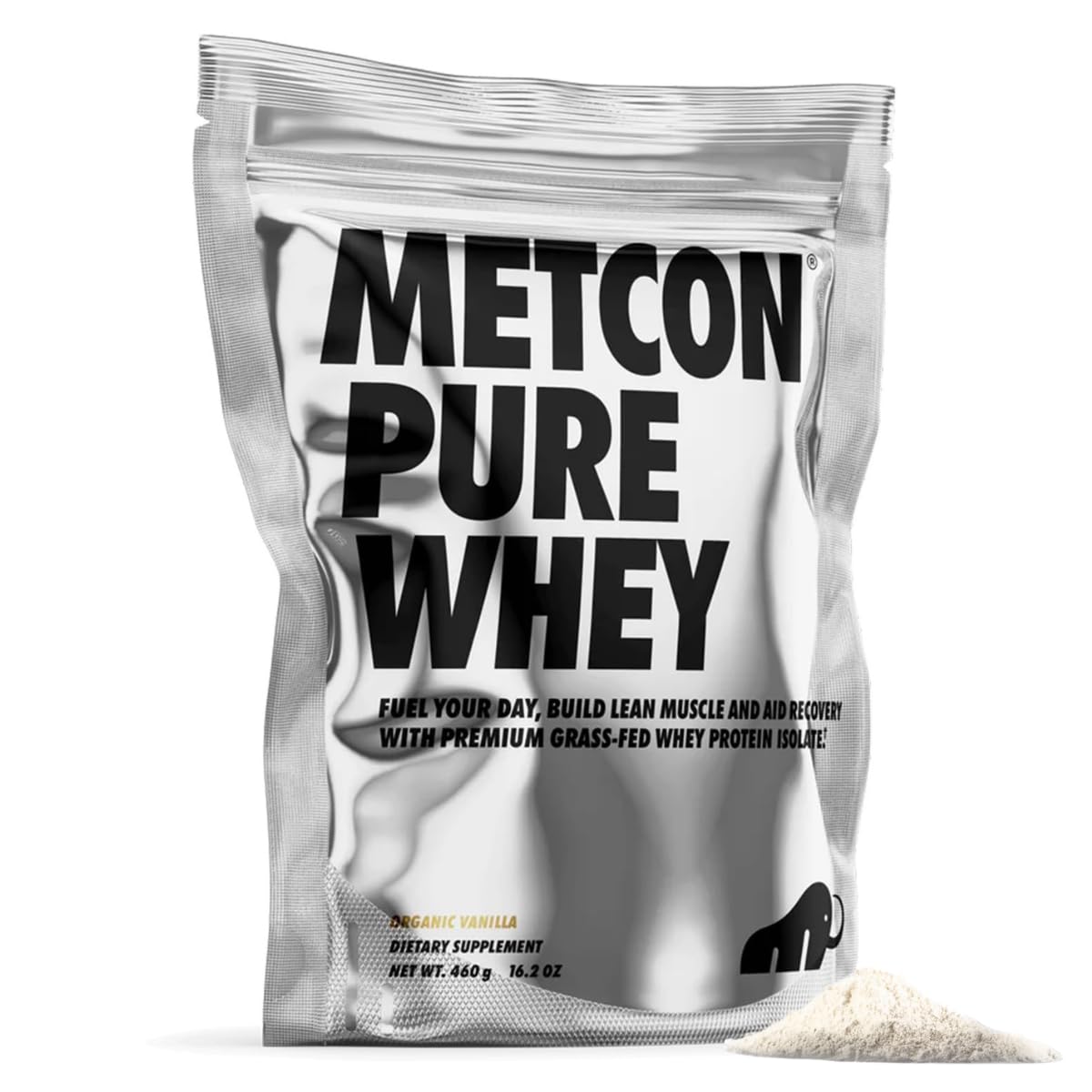 MetCon Whey Protein Isolate bottle front shows premium packaging and vanilla flavor.