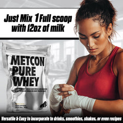 MetCon Whey Protein Isolate label features a GMP seal for trusted quality.