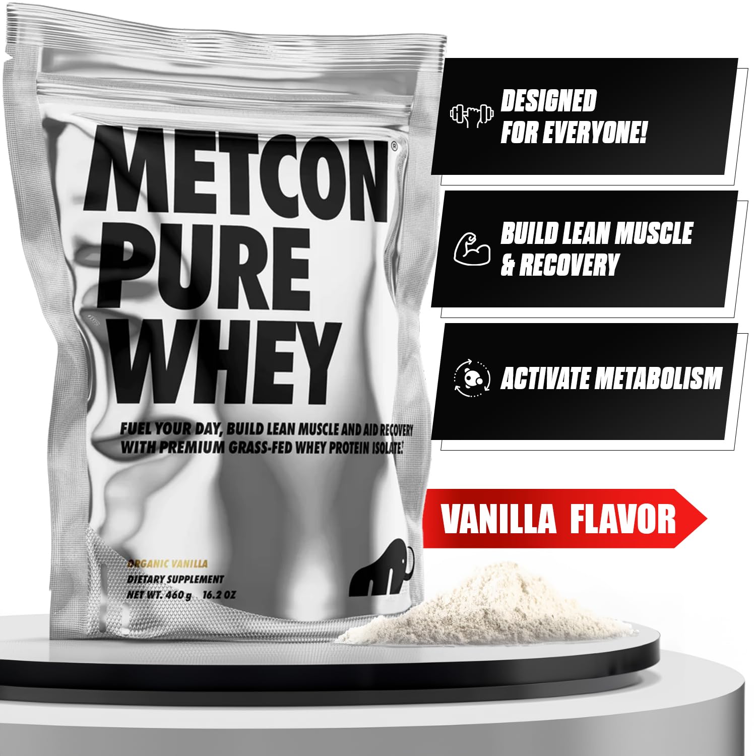 MetCon packaging highlights resealable bag and clean ingredient list.