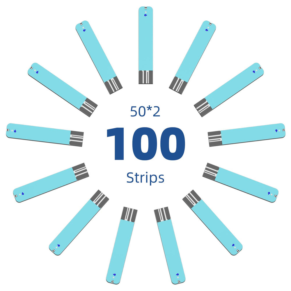 Metene TD-4116 strips closeup with fresh blood sample for rapid testing