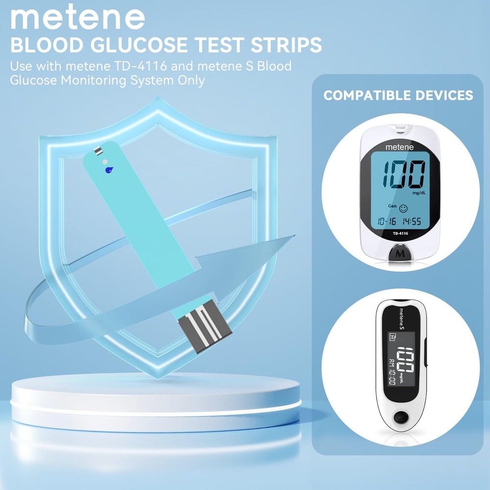 Metene TD-4116 strips inserted into meter for quick results