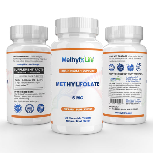Methyl-Life Cerebrofolate formulation highlighted on packaging for purity and stability.