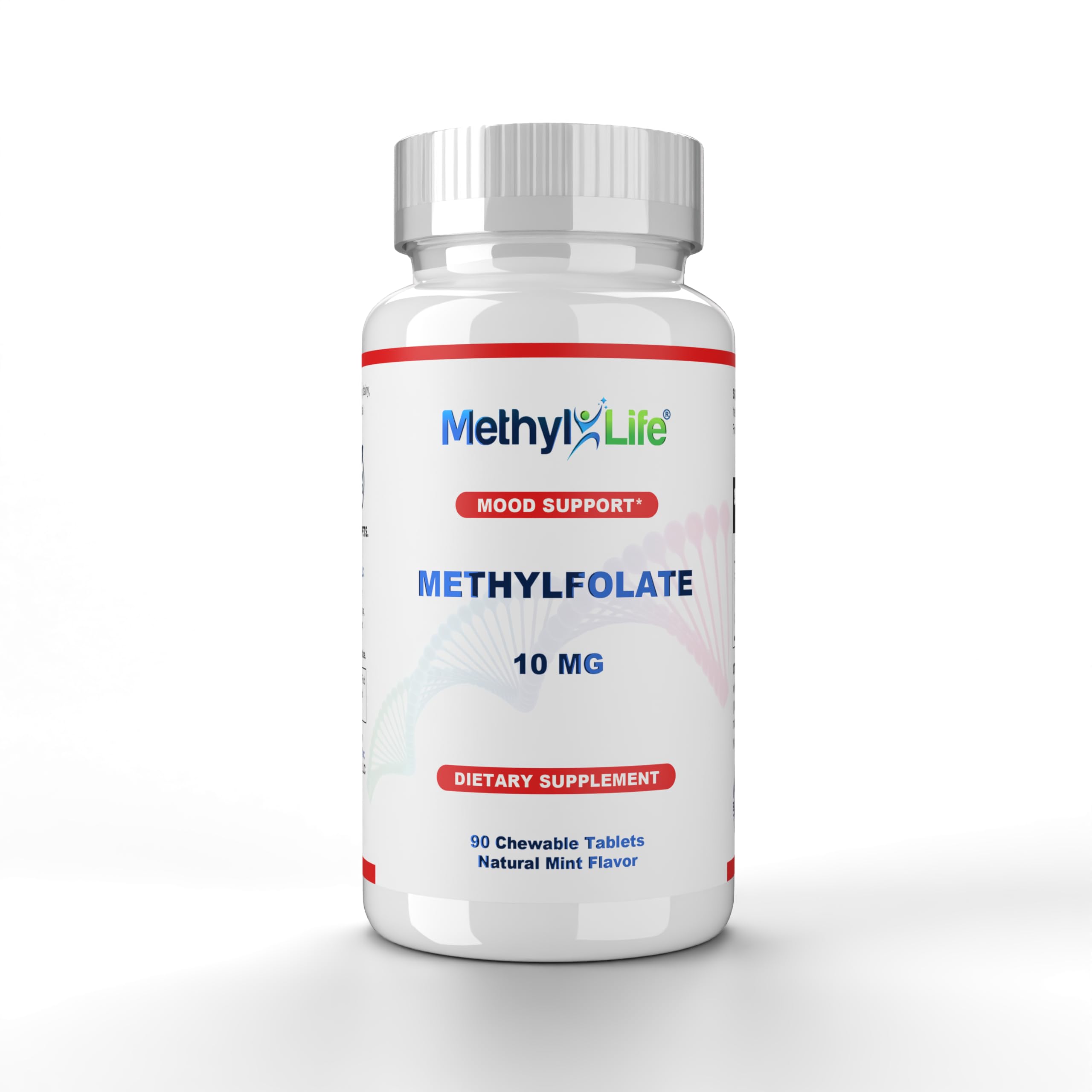 Methyl-Life L-Methylfolate 10 mg chewable bottle for easy daily intake.