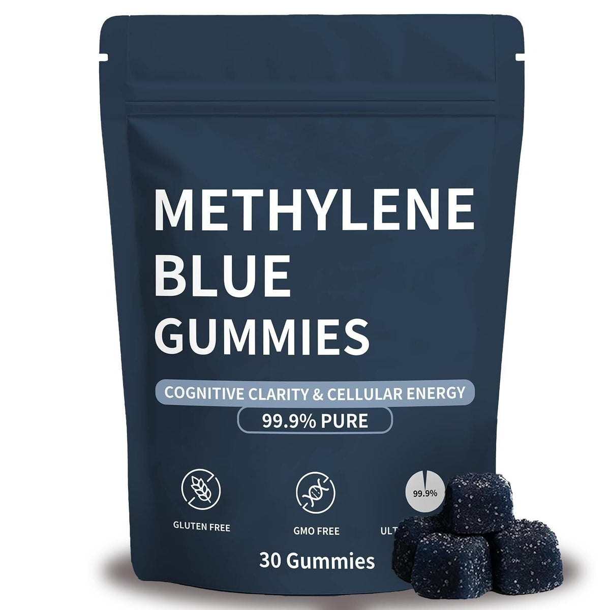 Methylene Blue Gummies front bag view showing compact packaging for on-the-go energy