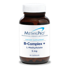 MethylPro B Complex bottle front highlights methylated vitamins for daily energy