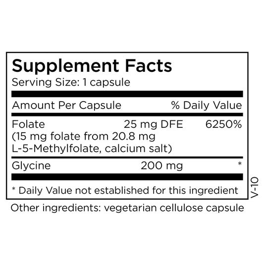 MethylPro L-Methylfolate bottle side shows dosage for brain wellness