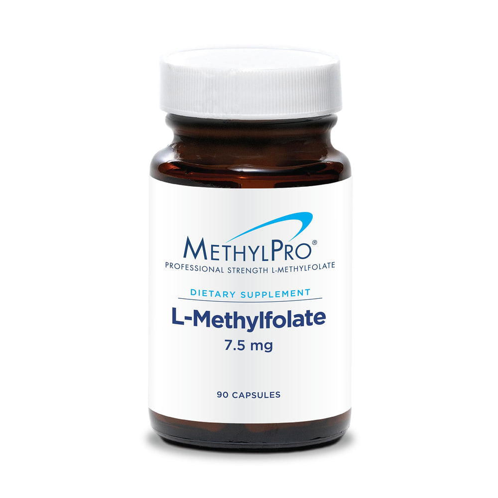 MethylPro L-Methylfolate bottle close-up showing daily support benefits