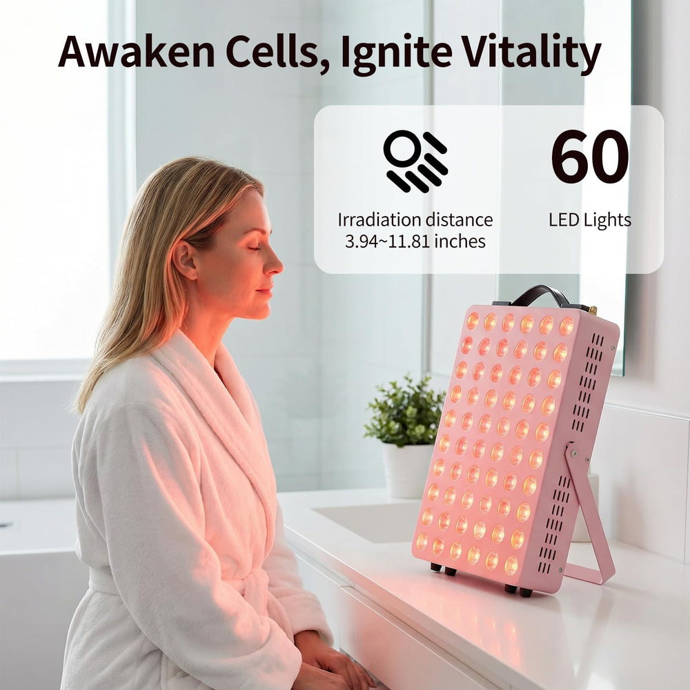 METIKO red light panel used on the face for skin energy and tone