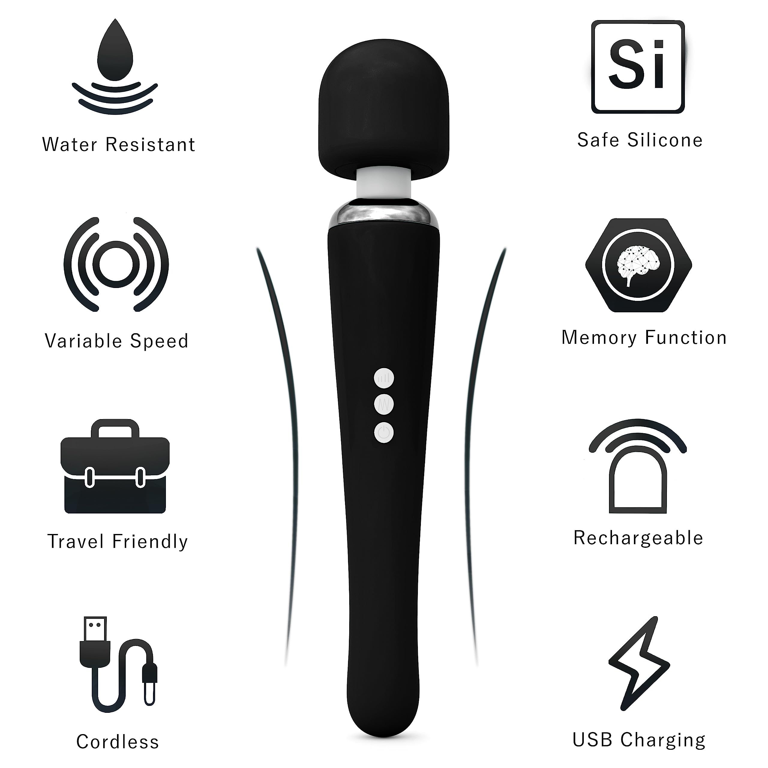 Metooka soft silicone head targets sore areas with comfortable contact.