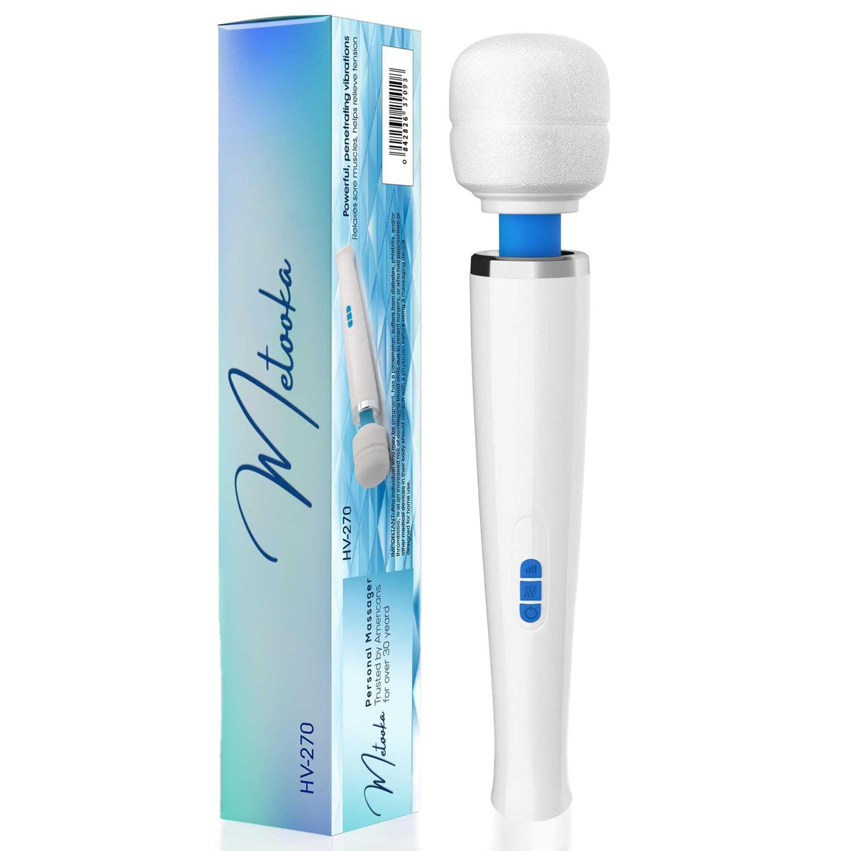 Metooka Therapeutic Cordless Massager handheld image highlighting portable relief on the go.