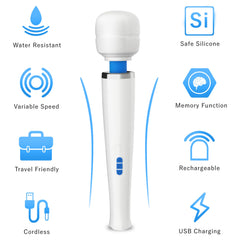 Metooka rechargeable USB massager on charging dock emphasizes cordless convenience.