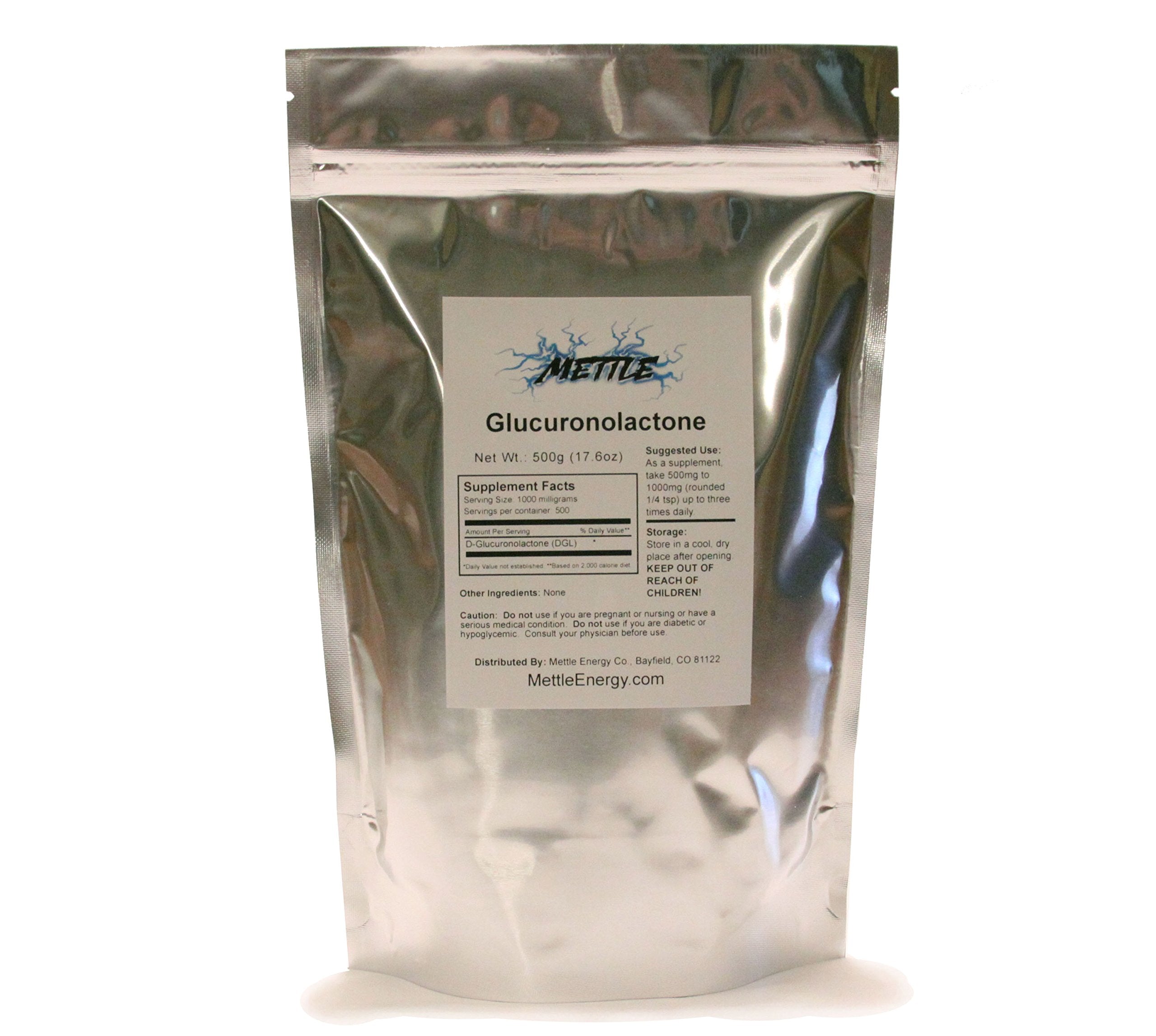 Mettle Energy D-Glucuronolactone powder in a tub for sustained alertness.