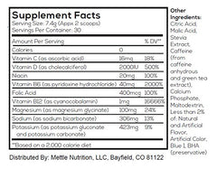 Mettle Energy bottle showing vitamin B-complex for sustained focus.