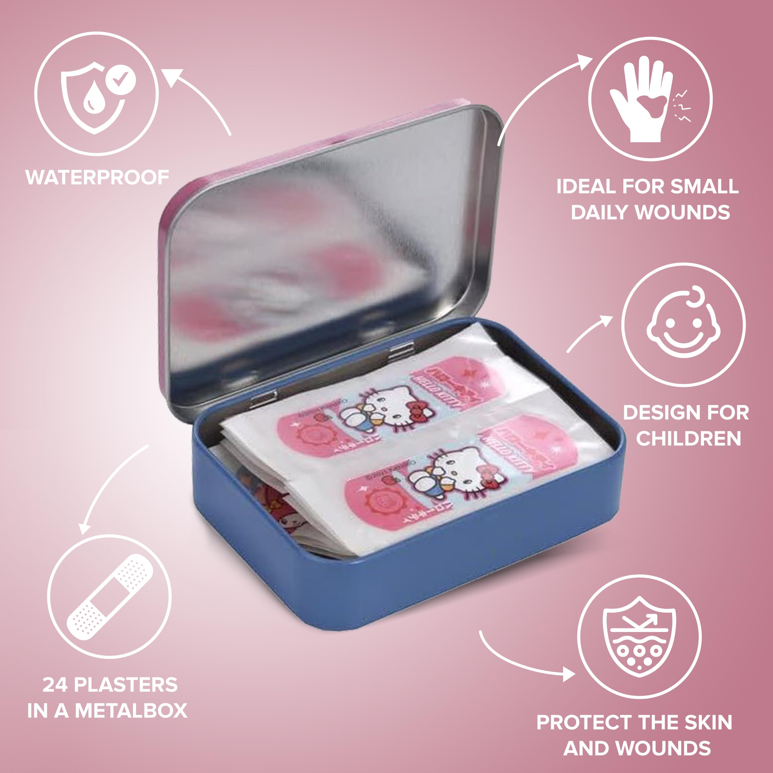 Mevsim Store Hello Kitty plaster tin open reveals 24 plasters for adventures.