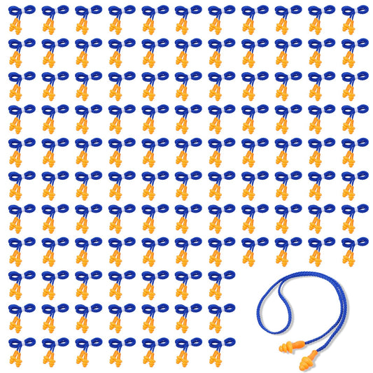 Meyeyaia orange silicone earplugs with cord packaging for hygiene and portability.