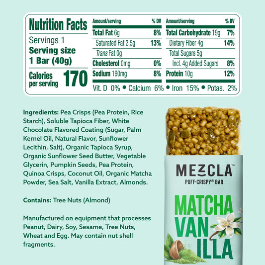 Mezcla matcha-vanilla bar showcasing earthy flavor with vanilla sweetness.