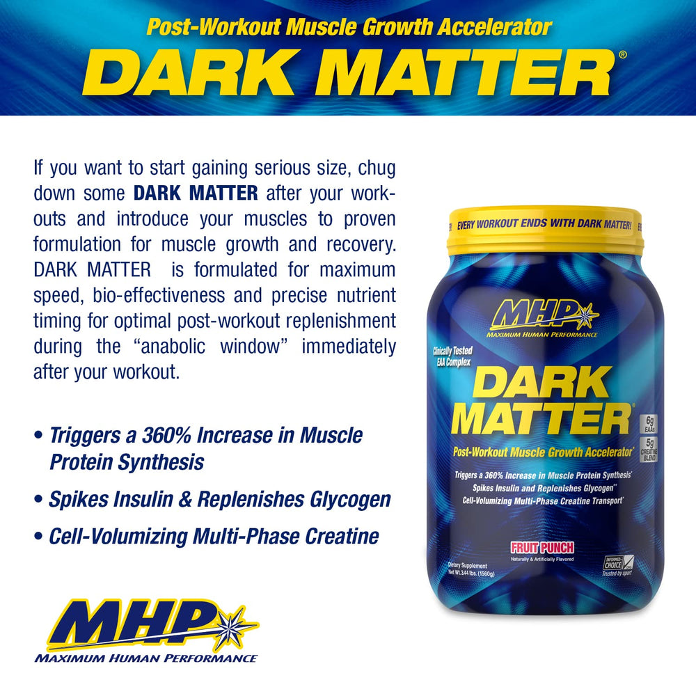 MHP Dark Matter bottle side label showing ingredients designed for fast nutrient delivery.