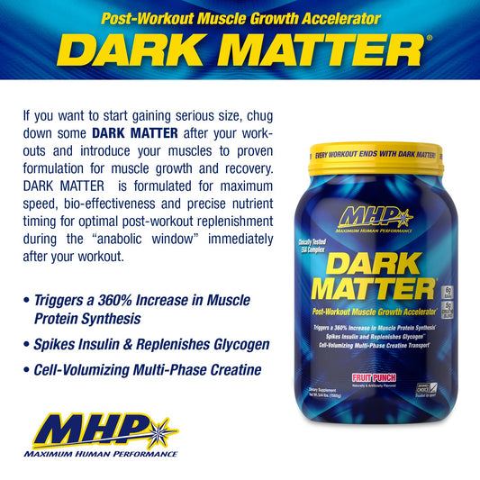 MHP Dark Matter bottle side label showing ingredients designed for fast nutrient delivery.