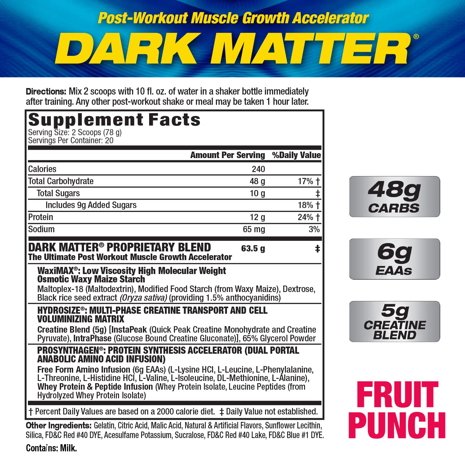 MHP Dark Matter serving scoop for convenient post-workout dosing.